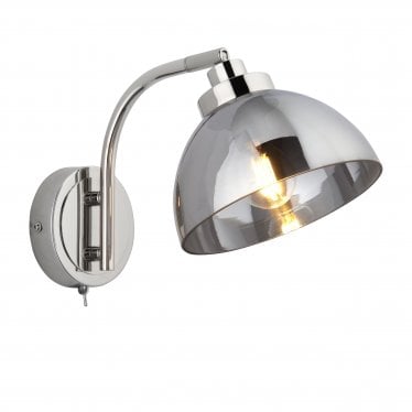 Caspa Single Wall Light - Bright Nickel & Smoked Mirror Glass