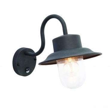 Chesham Pir Single Light Wall Light - Textured Black & Clear Glass