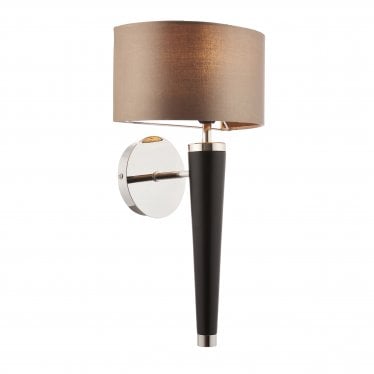 Corvina Single Light Wall Light - Dark Wood & Mink Fabric