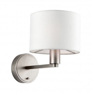 Daley Single Wall Light - Matt Nickel & Vintage White Faux Silk