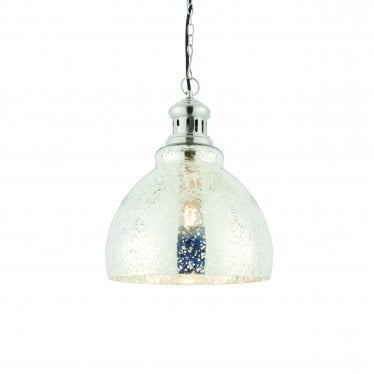 Darna Single Light Pendant - Bright Nickel Plate & Mercury Glass