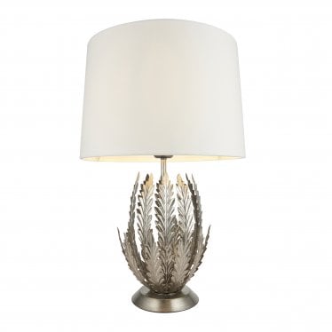 Delphine Single Light Table Lamp -  Silver Leaf & Ivory Cotton Fabric