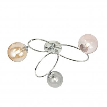 Ellipse 3 Light Semi Flush - Chrome Plate With Pink, Champagne & Grey & Silver Tinted Glass