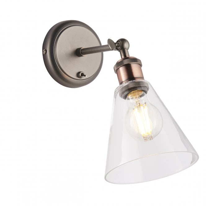 Endon Lighting Endon Lighting Hal Single Light Wall Light with Glass Shade - Aged Pewter & Aged Copper Plate