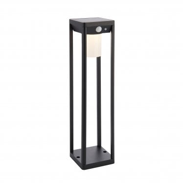 Hallam Single Light Post Light - Photocell And PIR - Solar -  Textured Black & White Pc