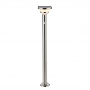 Halton Single Light Bollard - Photocell And PIR - Solar -  Brushed Stainless Steel & White Pc