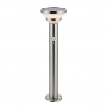 Halton Single Light Post Light - Photocell And PIR - Solar - Brushed Stainless Steel & White Pc