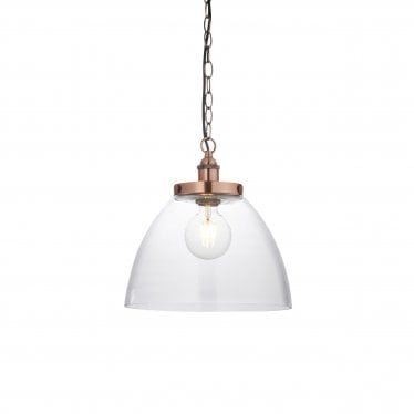 Hansen Grand Single Pendant - Aged Copper Plate & Clear Glass