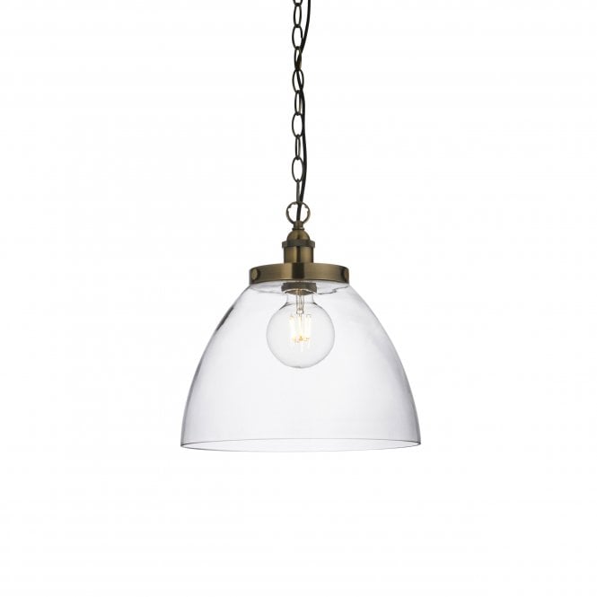 Endon Lighting Endon Lighting Hansen Grand Single Pendant - Antique Brass Plate & Clear Glass