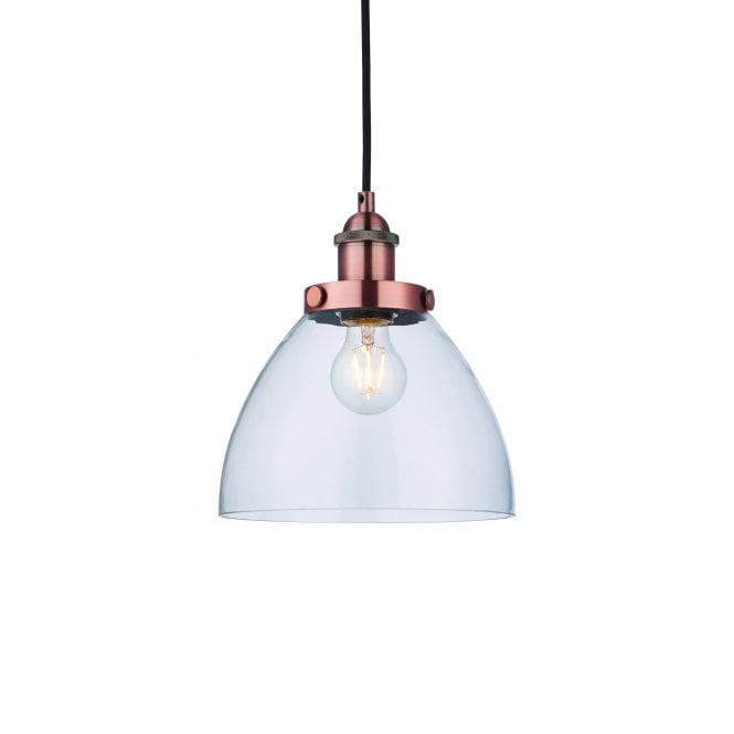 Endon Lighting Endon Lighting Hansen Single Light Pendant  - Aged Copper Plate & Clear Glass