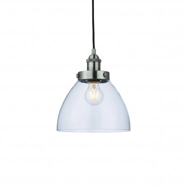 Hansen Single Light Pendant - Brushed Silver Paint & Clear Glass