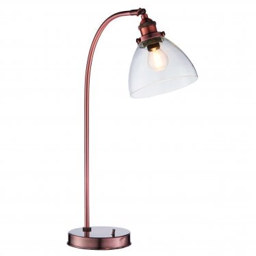 Hansen Single Light Table Lamp  - Aged Copper Plate & Clear Glass