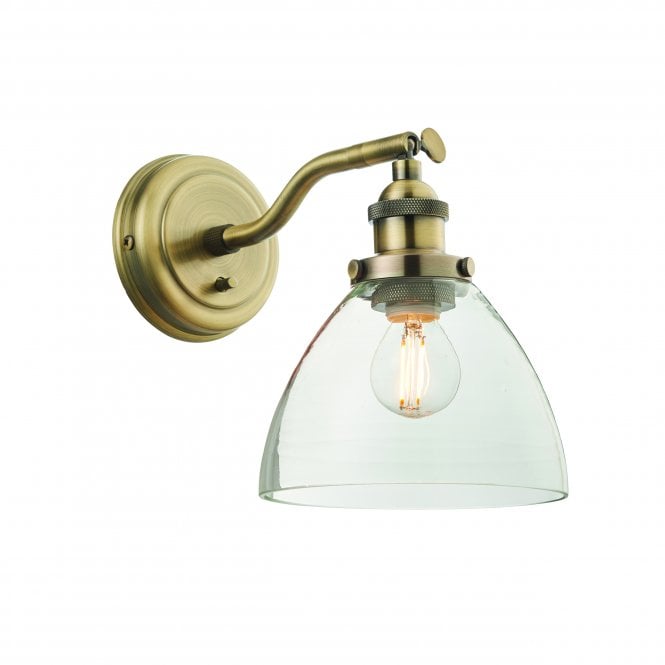 Endon Lighting Endon Lighting Hansen Single Light Wall Light - Antique Brass Plate & Clear Glass