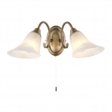 Hardwick 2 Light Wall Light - Antique Brass Plate & Frosted Glass