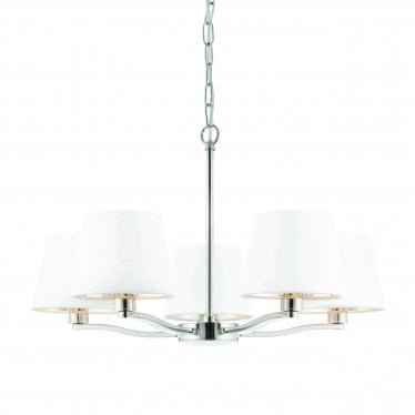 Harvey 5 Light Pendant - Bright Nickel Plate & Vintage White Fabric