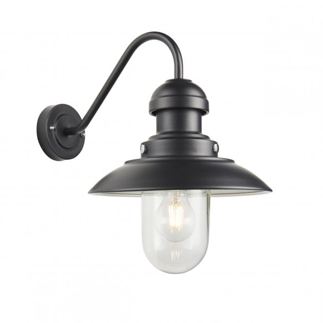 Endon Lighting Endon Lighting Hereford Single Light Fisherman Arm Wall Light  - Matt Black & Clear Glass