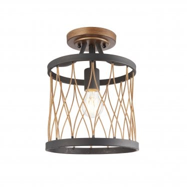 Heston Single Light Flush Fitting  - Matt Black & Rustic Bronze Paint