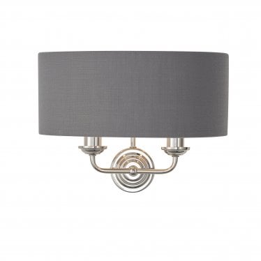 Highclere 2 Light Wall Light - Bright Nickel Plate & Charcoal Fabric