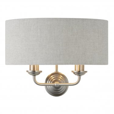 Highclere 2 Light Wall Light - Brushed Chrome Plate & Neutral Linen