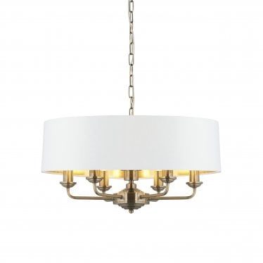 Highclere 6 Light Pendant - Antique Brass & Vintage White