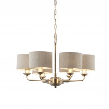 Highclere 6 Light Pendant - Brushed Chrome & Natural Linen