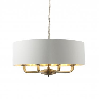 Highclere 8 Light Pendant - Antique Brass & Vintage White