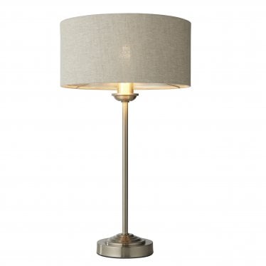 Highclere Table Lamp - Brushed Chrome & Natural Linen