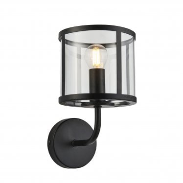 Hopton Single Wall Light - Matt Black & Clear Glass