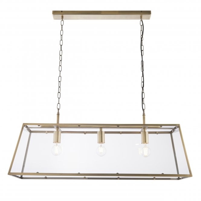 Endon Lighting Endon Lighting Hurst 3 Light Pendant - Matt Antique Brass Plate & Clear Glass