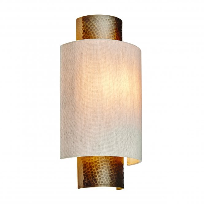 Endon Lighting Endon Lighting Indara Single Light Wall Light  - Hammered Bronze Plate & Neutral Linen Mix Fabric