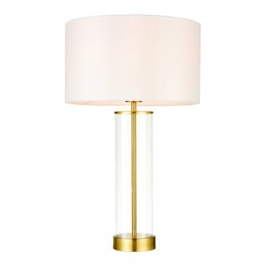 Lessina Single Light Table Lamp - Satin Brass Plate & Vintage White Fabric