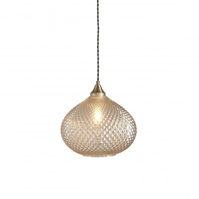 Endon Lighting Endon Lighting Livia Single Light Pendant - Champagne Glass & Antique Brass Plate