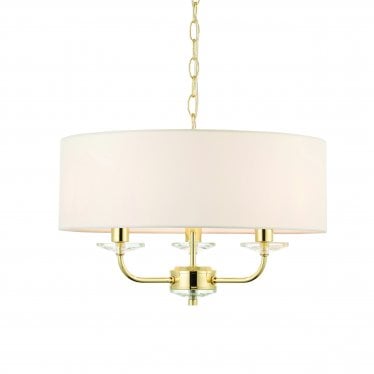 Nixon 3 Light Pendant - Brass Plate & Vintage White Fabric