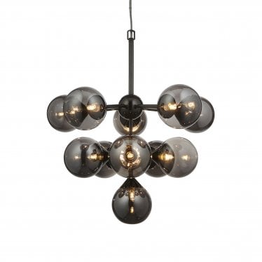 Oscar 11 Light Pendant - Black Chrome Plate & Smoked Mirror Glass