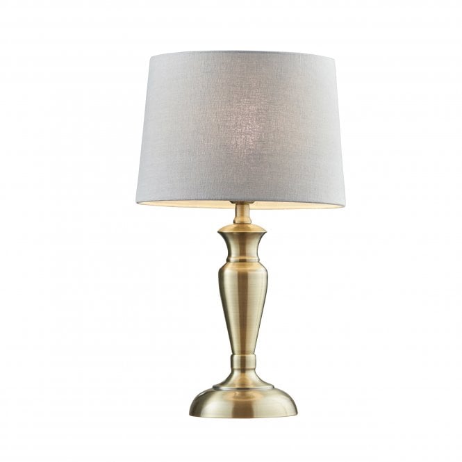 Endon Lighting Endon Lighting Oslo & Mia Single Light Table Lamp - Antique Brass Plate & Charcoal Linen