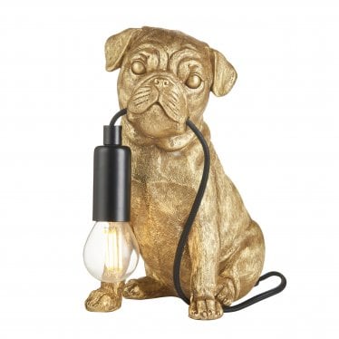 Pug Puppy 1 Light Table Lamp - Vintage Gold & Matt Black