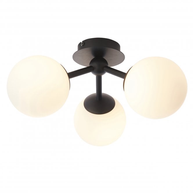 Endon Lighting Endon Lighting Pulsa 3 Light Semi Flush - Matt Black & Matt White Glass