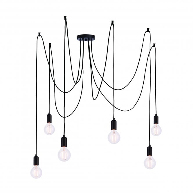 Endon Lighting Endon Lighting Studio 6 Light Multi-Drop Pendant - Matt Black