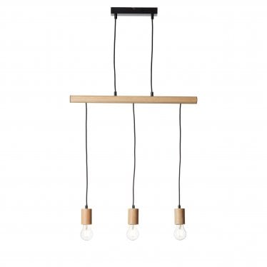 Sven 3 Light Linear Pendant - Light Wood & Matt Black