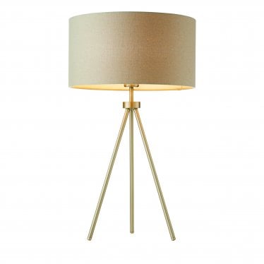 Tri Single Light Table Lamp - Matt Nickel Plate & Grey & Silver Linen Mix Fabric