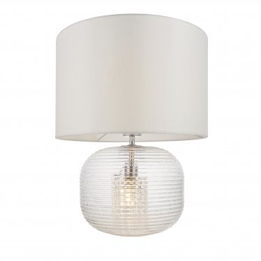 Westcombe 2 Light Table Lamp -  Ribbed Bubble Glass & Vintage White Fabric