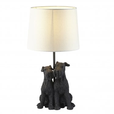 Westie Single Table Light - Matt Black & Natural Linen