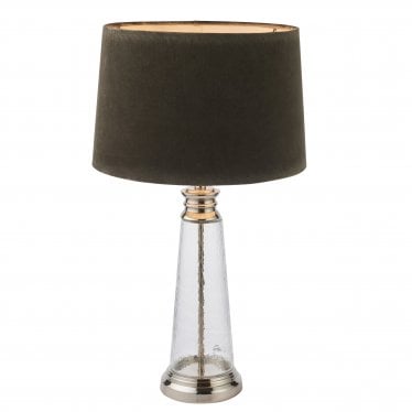 Winslet Single Light Table Lamp - Clear Hammered Glass & Grey & Silver Velvet