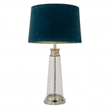 Winslet Single Light Table Lamp - Clear Hammered Glass & Teal Velvet