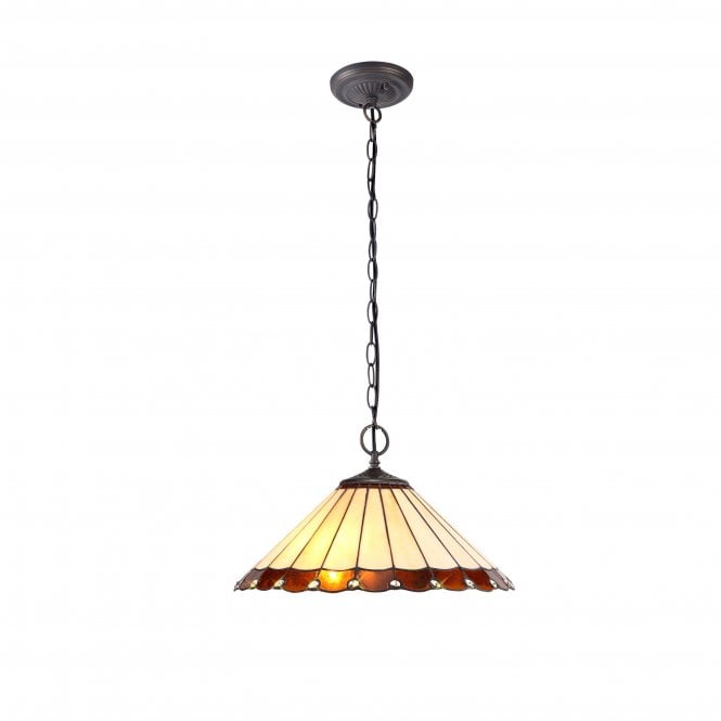 Fabula Fabula Amberley 2 Light Downlighter Pendant - 40cm Tiffany Shade - Amber & Cream