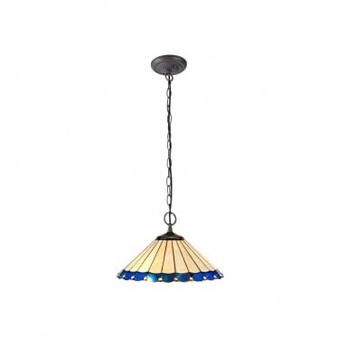 Amberley 2 Light Downlighter Pendant - 40cm Tiffany Shade - Blue & Cream