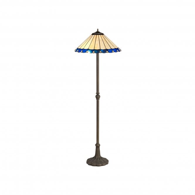 Fabula Fabula Amberley 2 Light Leaf Design Floor Lamp - 40cm Tiffany Shade - Blue & Cream