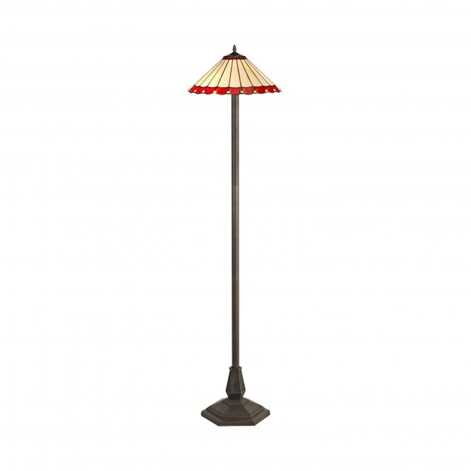 Fabula Fabula Amberley 2 Light Octagonal Floor Lamp - 40cm Tiffany Shade - Red & Cream