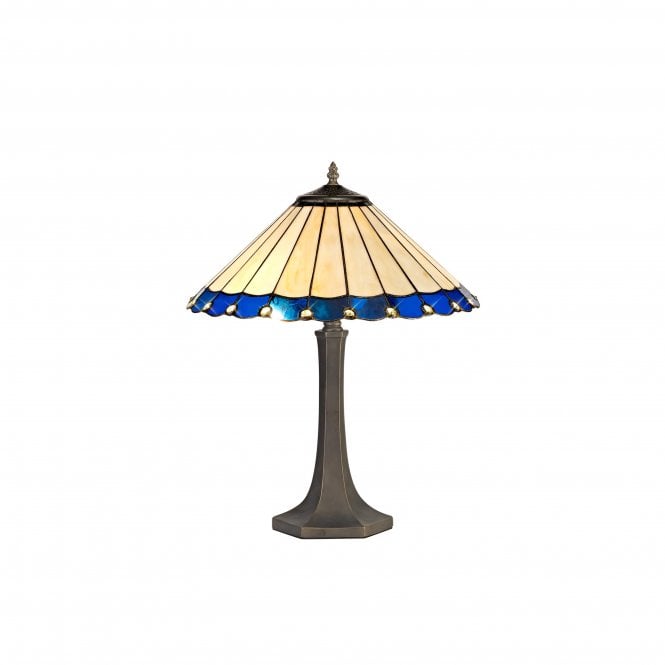 Fabula Fabula Amberley 2 Light Octagonal Table Lamp - 40cm Tiffany Shade - Blue & Cream