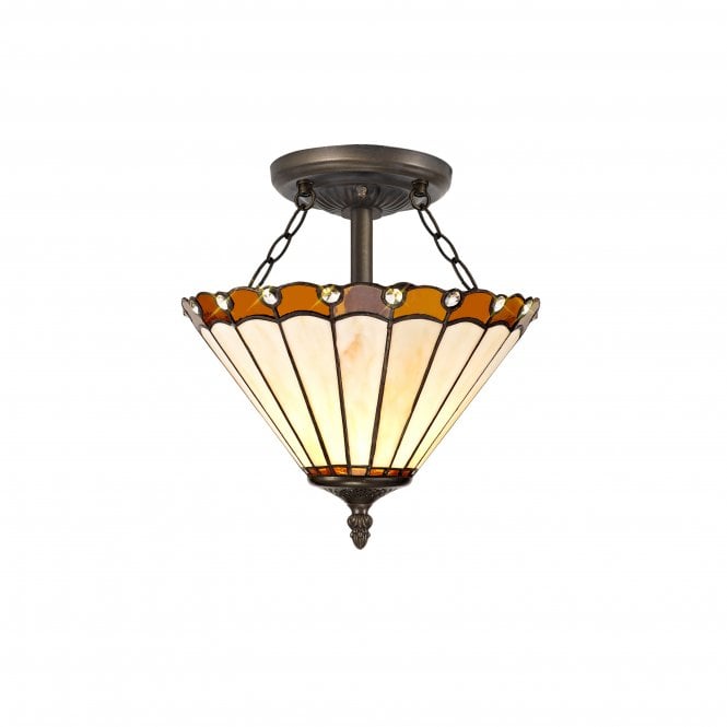 Fabula Fabula Amberley 2 Light Semi-Flush Light - 30cm Tiffany Shade - Amber & Cream